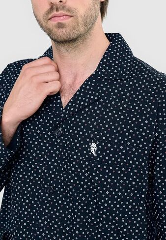 El Búho Nocturno Mens Pajamas مجموعة قطن خفيف الوزن صيف طويل الأكمام كلاسيكية PJS مع جيوب الجيوب رجال in Kuwait