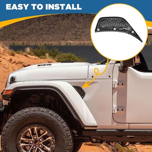 TOPUS Pair front Wheel Eyebrow Side Fender Air Conditioning Vent Outlet Cover Trim Kit for Jeep Wrangler JL & Gladiator JT 2018-2024 Replace OE#68297664AE 68297665AE, Black, Left & Right Side in Kuwait