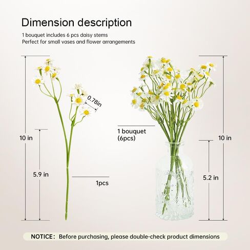 Small White Daisy Flowers Artificial,2 Bouquet/12Pcs 10 Inch Fake Daisies,Spring Wild Flower for Party Decor (Vase Not Inclouded) in Saudi Arabia
