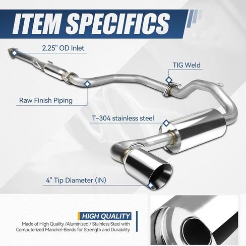 Auto Dynasty 4 Inches Round Muffler Tip Catback Exhaust System Compatible with 1988-1991 Honda CRX Hatchback, Stainless Steel in Kuwait
