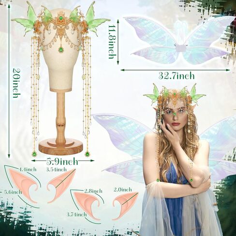 Norme 4 Pcs Halloween Elf Fairy Accessories Set Renaissance Women Fairy Crown Butterfly Wing Elf Ears Adult Medieval Cosplay in Saudi Arabia