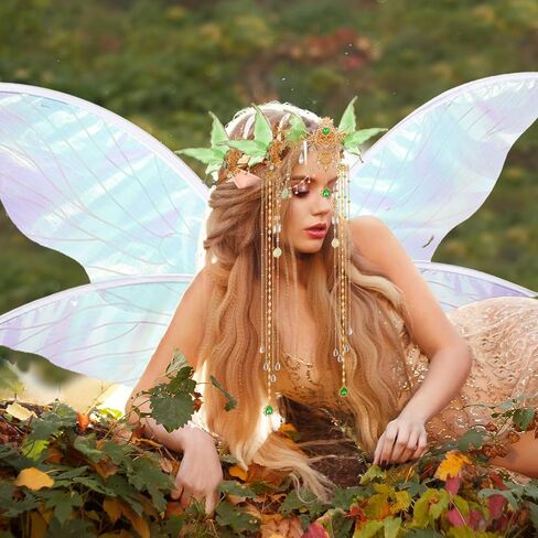 Norme 4 Pcs Halloween Elf Fairy Accessories Set Renaissance Women Fairy Crown Butterfly Wing Elf Ears Adult Medieval Cosplay in Saudi Arabia