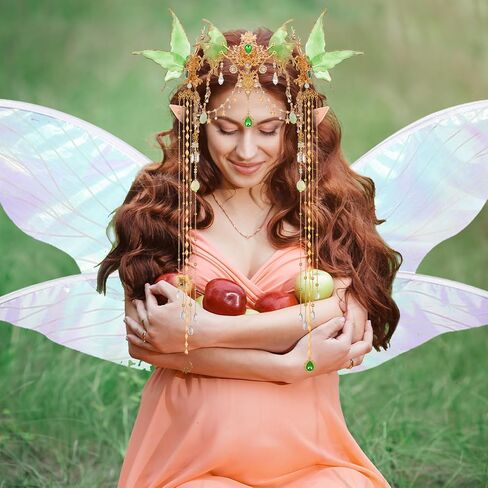 Norme 4 Pcs Halloween Elf Fairy Accessories Set Renaissance Women Fairy Crown Butterfly Wing Elf Ears Adult Medieval Cosplay in Saudi Arabia
