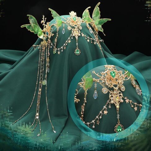Norme 4 Pcs Halloween Elf Fairy Accessories Set Renaissance Women Fairy Crown Butterfly Wing Elf Ears Adult Medieval Cosplay in Saudi Arabia