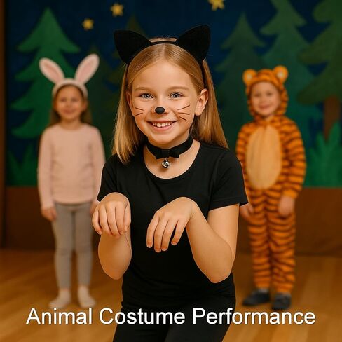 ملحقات أزياء Cat Cat Black - أذني Cat Cats و "قلادة مع القوس والجرس" للنساء والفتيات والأطفال - ملابس قطة أسود هالوين لللباس ، تأثيري ، حفلات in Kuwait