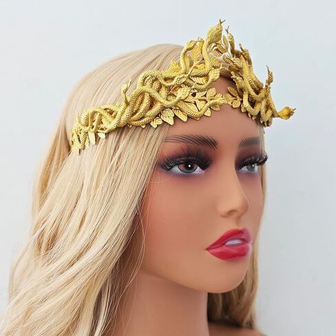Eioi & Lmnm Greek Medusa Snake Headband for Women, Serpent Snake Headpiece with Laurel Leaves, Halloween Cosplay Headdress in Kuwait