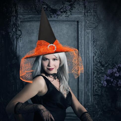 قبعات الساحرة Ccinee للنساء ، البالغين Witch Vampire Halloween Comple Accessories Black/Purple/Orange Lace Lace Hats for Cosplay Party in Saudi Arabia