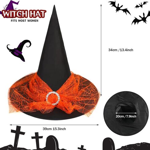 قبعات الساحرة Ccinee للنساء ، البالغين Witch Vampire Halloween Comple Accessories Black/Purple/Orange Lace Lace Hats for Cosplay Party in Saudi Arabia