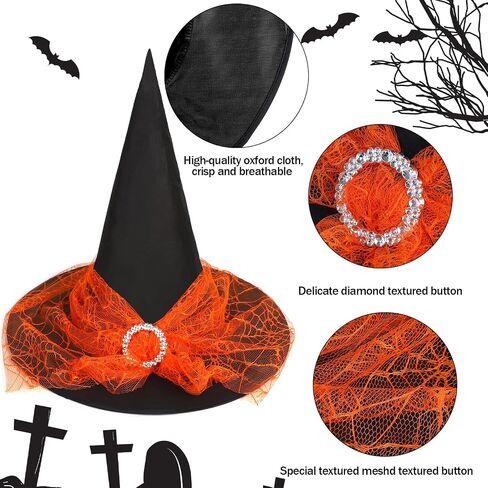 قبعات الساحرة Ccinee للنساء ، البالغين Witch Vampire Halloween Comple Accessories Black/Purple/Orange Lace Lace Hats for Cosplay Party in Saudi Arabia