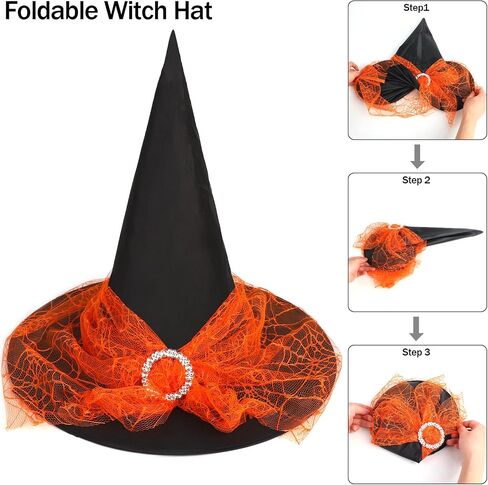 قبعات الساحرة Ccinee للنساء ، البالغين Witch Vampire Halloween Comple Accessories Black/Purple/Orange Lace Lace Hats for Cosplay Party in Saudi Arabia