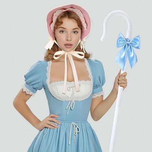 Halloween Accessory Shepherdess Staff Canes with Blue Bow Tie Victorian Bonnet Colonial Hat Satin Bow Accent Thigh Highs for Women in Saudi Arabia