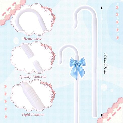 Halloween Accessory Shepherdess Staff Canes with Blue Bow Tie Victorian Bonnet Colonial Hat Satin Bow Accent Thigh Highs for Women in Saudi Arabia