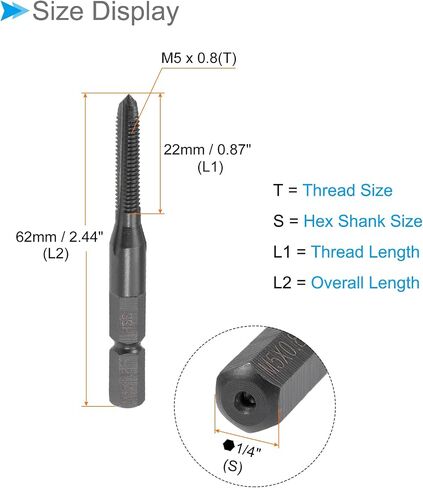 CoCud Thread Milling Taps, M3 x 0.5 Metric Thread 1/4" Hex Shank, High Speed Steel Machine Straight Flutes Screw Threading - (Applications: for Tapping Drilling Machine) in Saudi Arabia