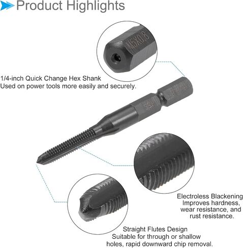 CoCud Thread Milling Taps, M3 x 0.5 Metric Thread 1/4" Hex Shank, High Speed Steel Machine Straight Flutes Screw Threading - (Applications: for Tapping Drilling Machine) in Saudi Arabia