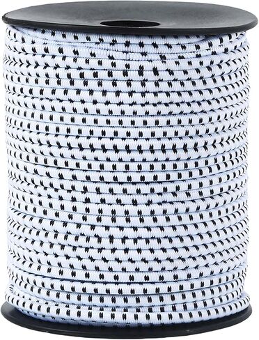 Bungee Cord - 1/8 Inch x 100 Feet - Elastic Shock Cord, Stretch Rope for Kayak, Crafts, Tie-Downs, DIY Projects - Flexible, High-Strength Bungee Rope (White with Black Trace) in Saudi Arabia