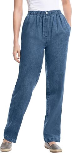 Woman Within Plus Size 7-Day Straight-Leg Elastic-Waist Denim Jean (Petite & Tall Available) in Saudi Arabia