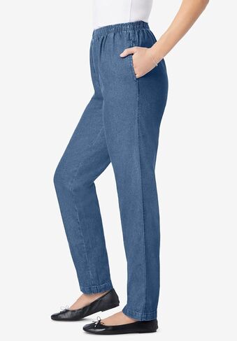 Woman Within Plus Size 7-Day Straight-Leg Elastic-Waist Denim Jean (Petite & Tall Available) in Saudi Arabia