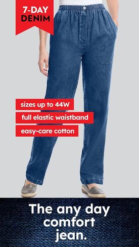 Woman Within Plus Size 7-Day Straight-Leg Elastic-Waist Denim Jean (Petite & Tall Available) in Saudi Arabia