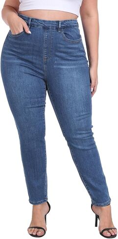 HDE Women’s Plus Size Skinny Jeans سحب على دنيم تمتد مع جيوب in Kuwait