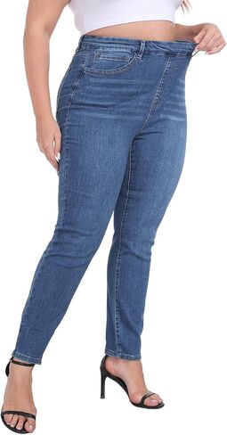 HDE Women’s Plus Size Skinny Jeans سحب على دنيم تمتد مع جيوب in Kuwait