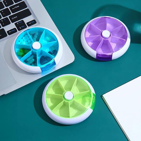 3PCS Weekly Pill Organizer Daily Pill Box 7 Day Medicine Pill Dispenser Rotate Pill Planner with 7 Compartments for Fish Oil Supplements Vitamins Container in Saudi Arabia
