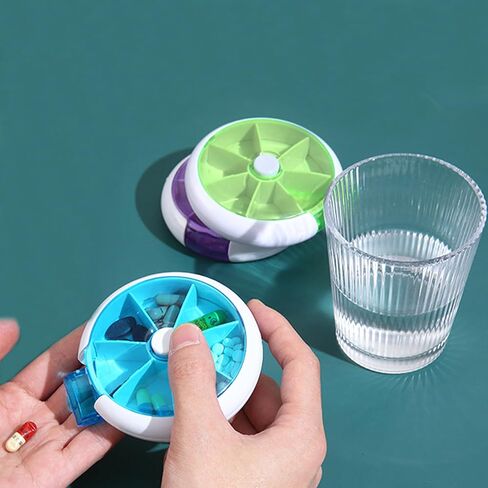 3PCS Weekly Pill Organizer Daily Pill Box 7 Day Medicine Pill Dispenser Rotate Pill Planner with 7 Compartments for Fish Oil Supplements Vitamins Container in Saudi Arabia