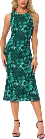Allegra K Mesh Floral Dress for Women's Sleeveless Crew Neck Cocktail Party Midi Dresses in Saudi Arabia