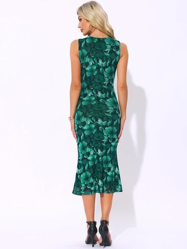 Allegra K Mesh Floral Dress for Women's Sleeveless Crew Neck Cocktail Party Midi Dresses in Saudi Arabia