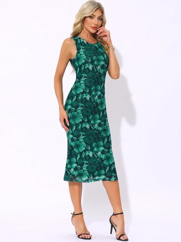 Allegra K Mesh Floral Dress for Women's Sleeveless Crew Neck Cocktail Party Midi Dresses in Saudi Arabia