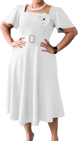 Elainone Women's Shuffle Sweeve Swing A Line Dress Party Gedder in Kuwait