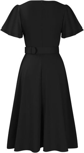 Elainone Women's Ruffle Short Sleeve Swing A Line Dress Party Wedding Guest Dressy Semi Formal Business Casual Dresses in Kuwait