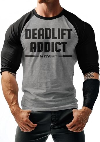 نمط الحياة الصالة الرياضية Deadlift Addict Raglan قميص تمرينات ملهمة العضلات الجيم 3/4 الأكمام القمصان الرجالية in Saudi Arabia