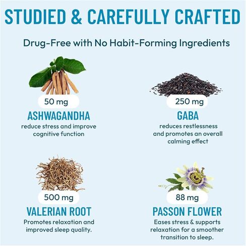 Stress Relief Supplement - Supports Mood & Mental Focus - Feel Calm and Relaxed - Eases Tension & Nervousness - Ashwagandha, GABA, Valerian & L-Theanine - 60 Capsules in Saudi Arabia