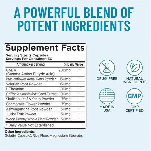 Stress Relief Supplement - Supports Mood & Mental Focus - Feel Calm and Relaxed - Eases Tension & Nervousness - Ashwagandha, GABA, Valerian & L-Theanine - 60 Capsules in Saudi Arabia