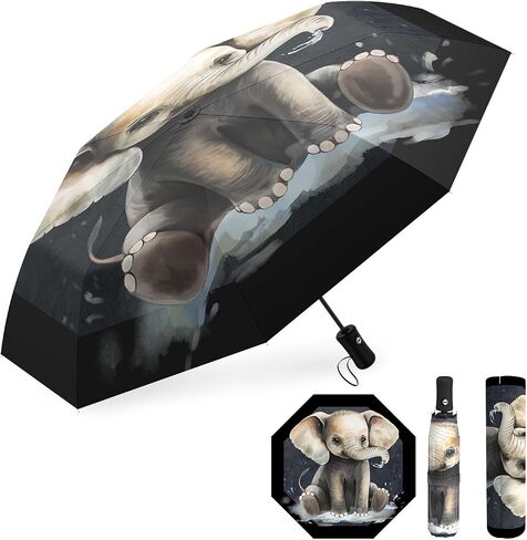 Elephant Gifts Portable Elephant Umbrella Travel Compact Automatic Folding Inverted Umbrellas for Rain Windproof Umbrellas Open Close Auto Sunshade Parasol Umbrella for Sun UV Protection in Saudi Arabia