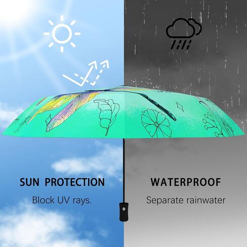 Compact Dragonfly Umbrella Flower Bug Gifts Folding Travel Inverted Umbrellas for Rain Windproof Portable Automatic Umbrellas Open Close Auto Sunshade Parasol Umbrella for Sun UV Protection in Saudi Arabia