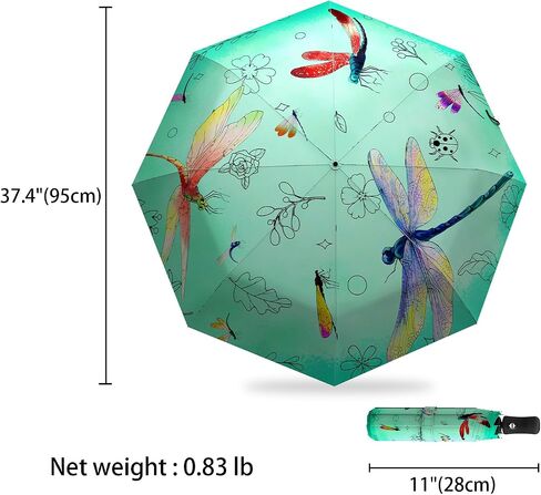 Compact Dragonfly Umbrella Flower Bug Gifts Folding Travel Inverted Umbrellas for Rain Windproof Portable Automatic Umbrellas Open Close Auto Sunshade Parasol Umbrella for Sun UV Protection in Saudi Arabia