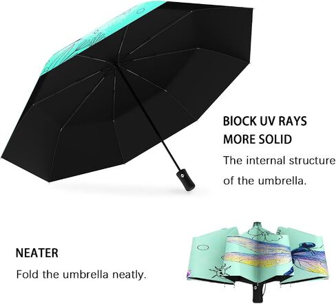 Compact Dragonfly Umbrella Flower Bug Gifts Folding Travel Inverted Umbrellas for Rain Windproof Portable Automatic Umbrellas Open Close Auto Sunshade Parasol Umbrella for Sun UV Protection in Saudi Arabia