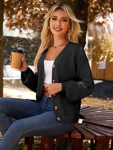 Anbech Womens Cardigan Sweater Lightweight 2025 Long Sleeve V Neck Button-Down Crochet Cardigans in Kuwait