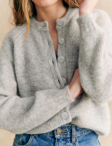 Bianstore Womens غير الرسمي الطويل الأكمام الزر لأسفل كارديجان مكتنزة متماسكة مفتوحة مفتوحة السترة الأمامية in Kuwait