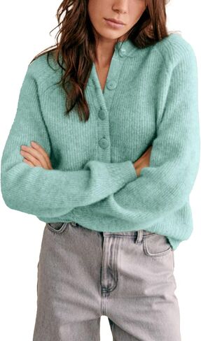 Bianstore Womens غير الرسمي الطويل الأكمام الزر لأسفل كارديجان مكتنزة متماسكة مفتوحة مفتوحة السترة الأمامية in Kuwait