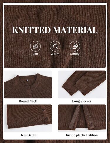 Bianstore Womens Casual Long Sleeve Crewneck Button Down Cardigan Chunky Knit Open Front Sweater Tops in Kuwait