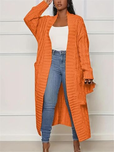 Women's Fall and Winter Cardigan Long Sleeve Sweater with Pockets Thick Knit Top Sweater in Saudi Arabia