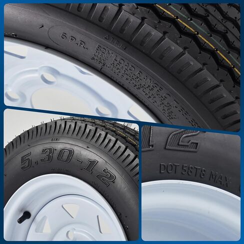 5.30-12 5.30x12 530-12 5.30-12 Trailer Tires with 12'' Rims, 5 Lug on 4.5", Load Range C, 6PR (530 12 with 5 lug) in Kuwait