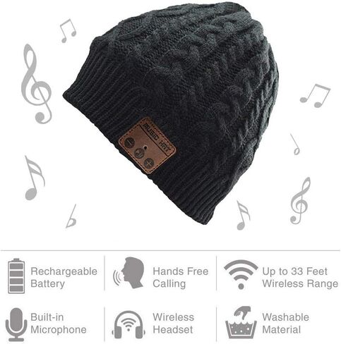 قبعة صغيرة للموسيقى اللاسلكية مع سماعات بلوتوث ومكبر صوت وميكروفون شتوي دافئ جمجمة للجري للرجال والنساء in Kuwait