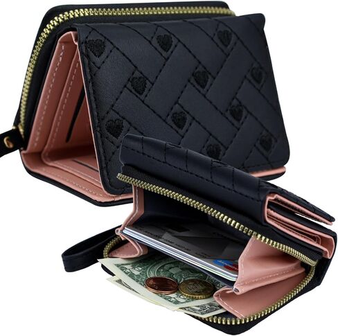 Cute Genuine Leather Wallet for Women Minimalist Kawaii Coin Purse with ID Window Travel Size (Pink) in Saudi Arabia