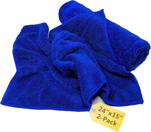 2-Pack Microfiber Towels (24"" x 15") Large Ultra Plush Super Soft Absorbent Detailing Drying Towel for Cars, SUV, Non Streaks, No Scratches, Spot Lint Free (Blue) in Kuwait
