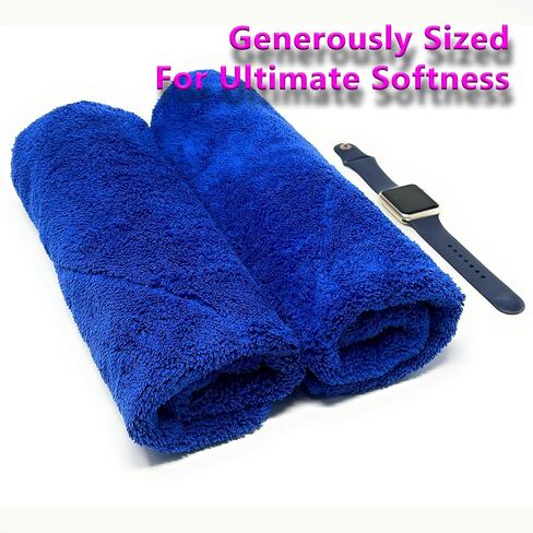 2-Pack Microfiber Towels (24"" x 15") Large Ultra Plush Super Soft Absorbent Detailing Drying Towel for Cars, SUV, Non Streaks, No Scratches, Spot Lint Free (Blue) in Kuwait