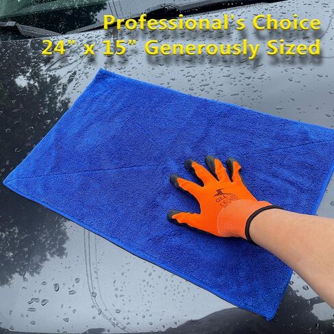2-Pack Microfiber Towels (24"" x 15") Large Ultra Plush Super Soft Absorbent Detailing Drying Towel for Cars, SUV, Non Streaks, No Scratches, Spot Lint Free (Blue) in Kuwait