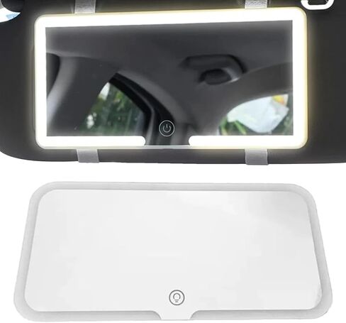 Car Vanity Mirror, Sun Visor Rechargeable LED Car Mirror, 3Modes & 60LEDs, Touch Control Dimmable, White in Saudi Arabia